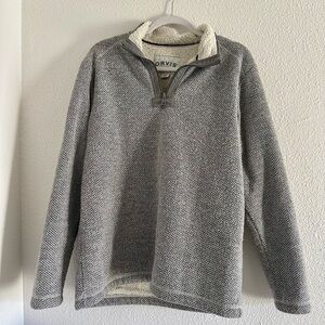 Orvis Men's marled sherpa-lined quarter-zip pullover sweater sz M - Gray